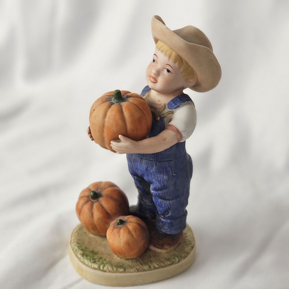 Denim Days Kid With Pumpkins Homco 1985 *READ*